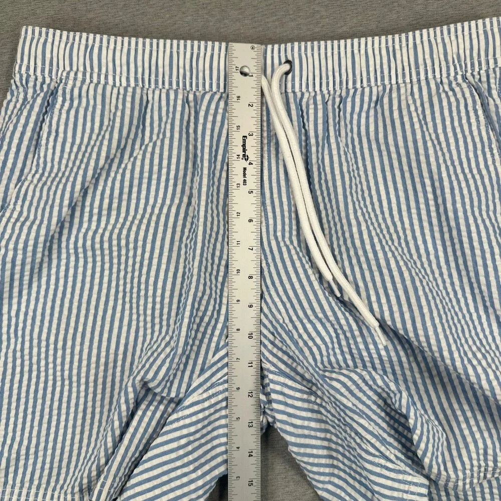 J.Crew Flex Swimwear Shorts Mens Large Blue White Seersucker Striped Swim Trunks